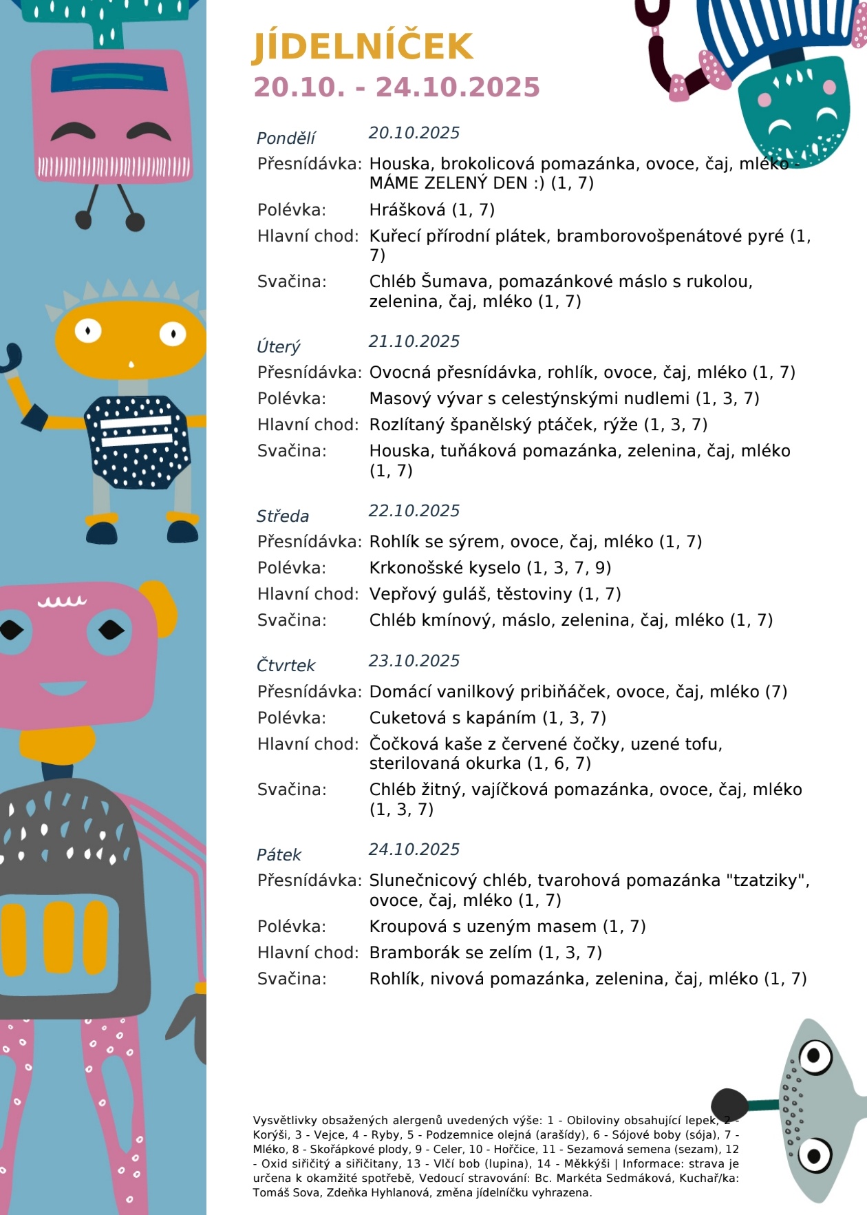 Jídelníček 20.10.-24.10.