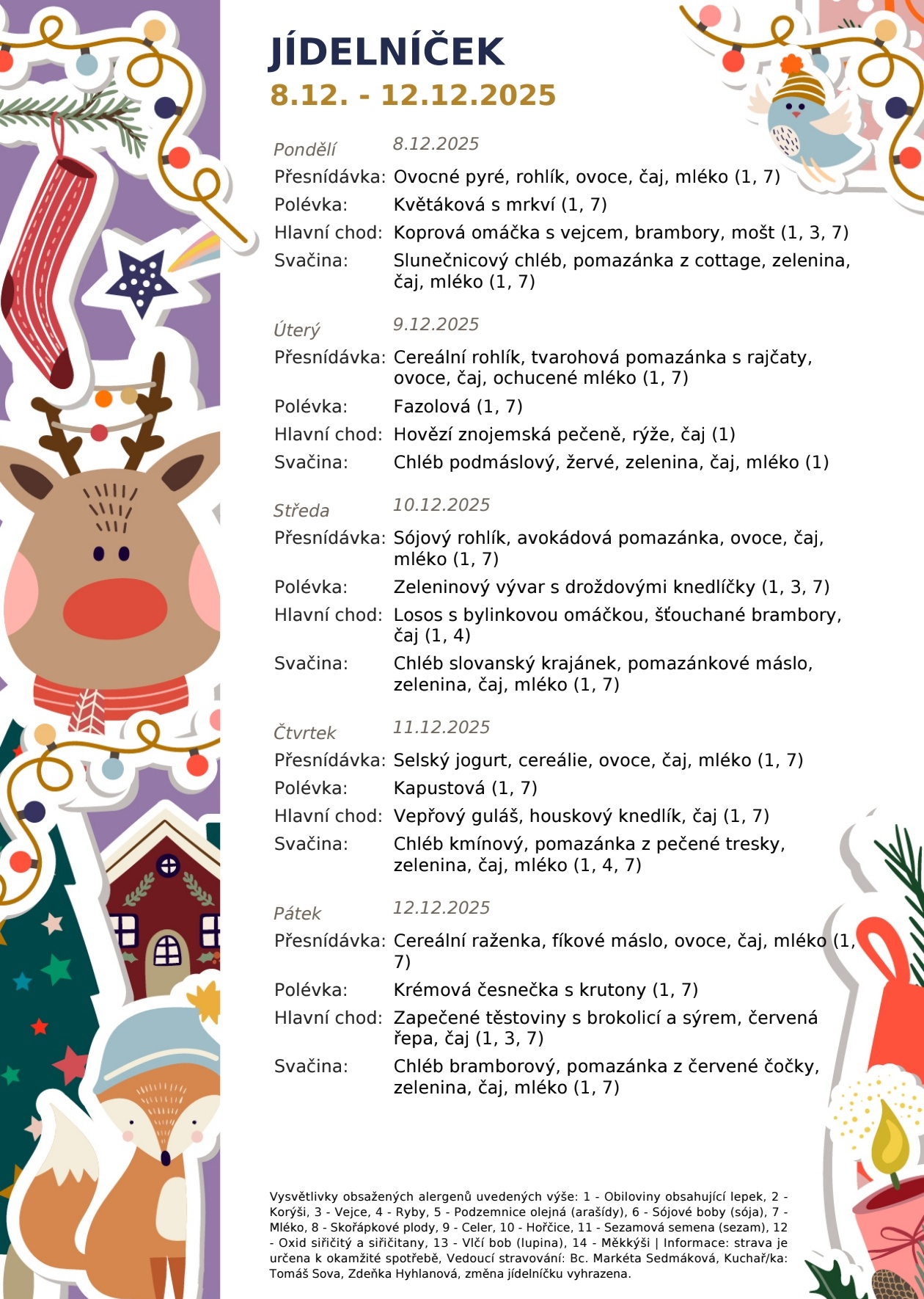 Jídelníček 8.12.-12.12.