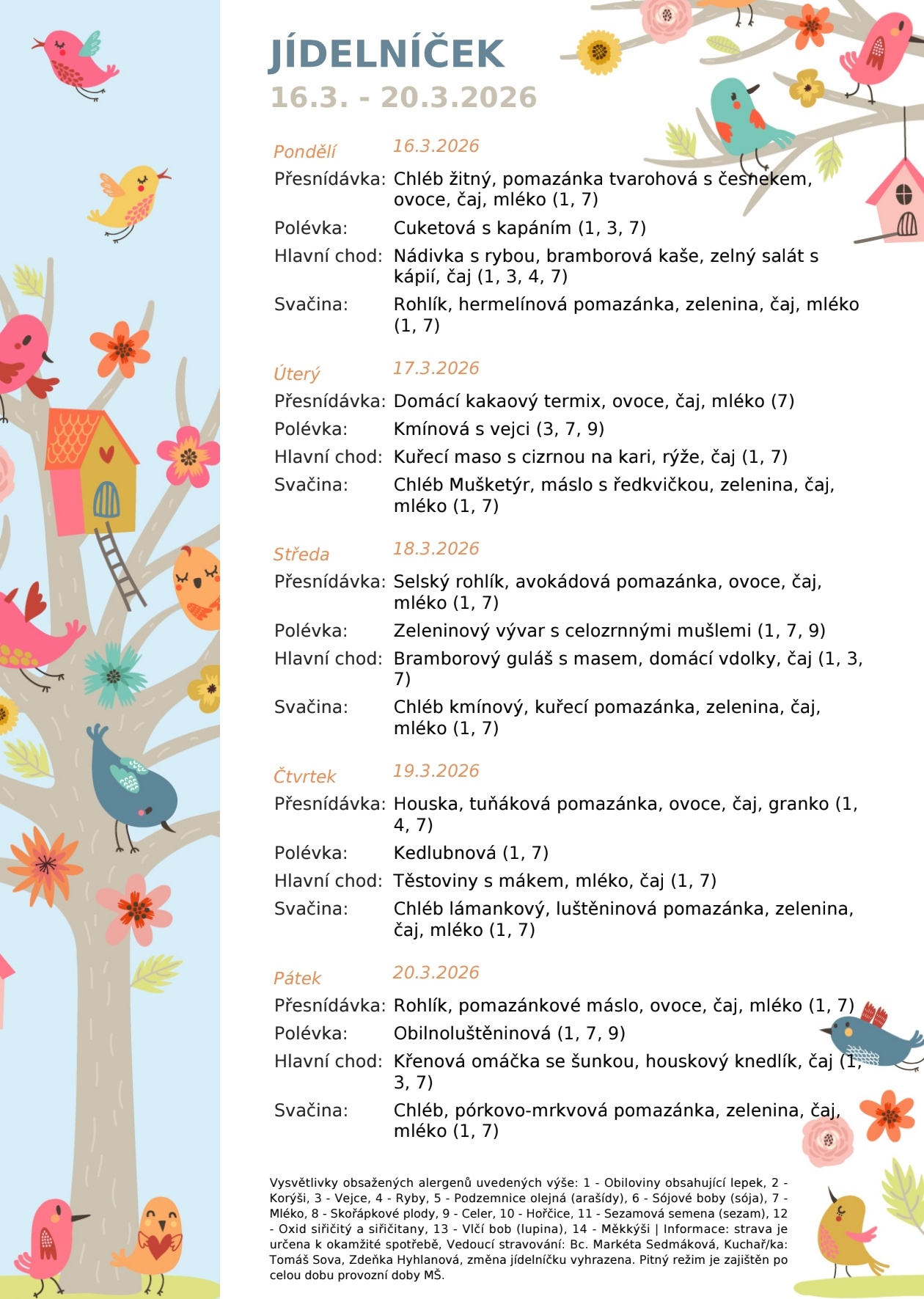 Jídelníček 16.3.-20.3.