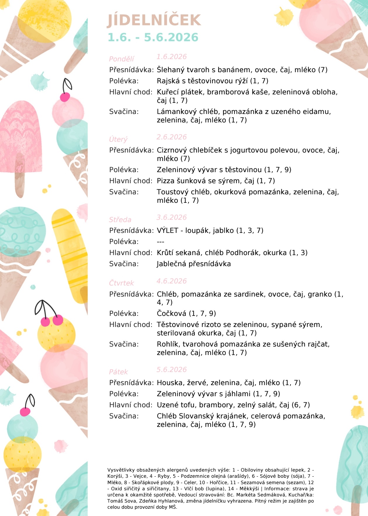 Jídelníček 1.6.-5.6.