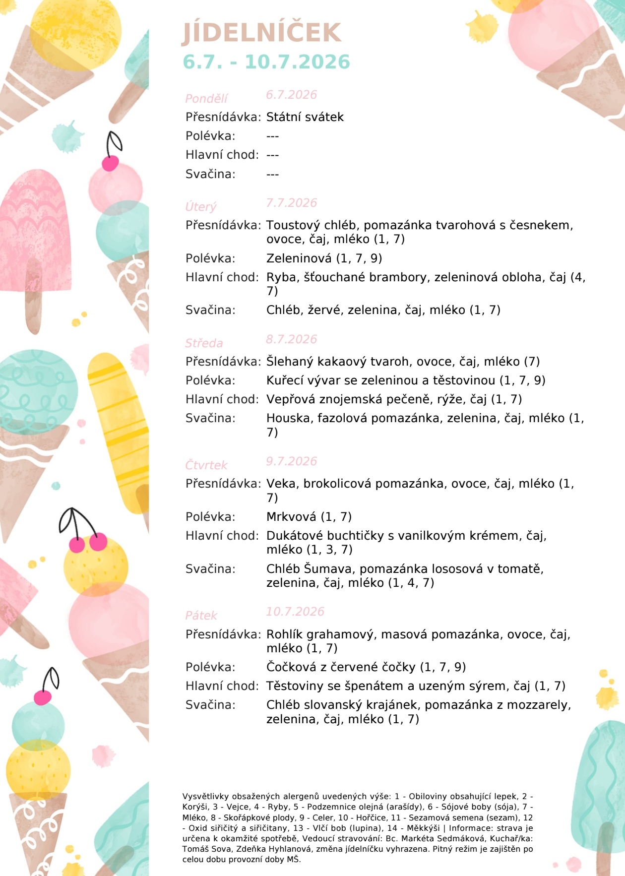 Jídelníček 6.7.-10.7